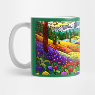 Stained Glass Colorful Mountain Flowers Mug